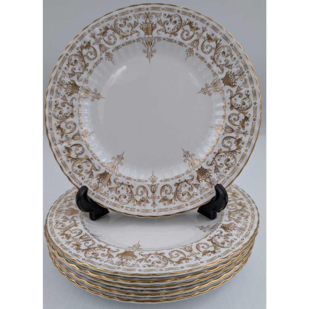 Paragon England Golden Adam Dessert Plate Set Of 6 Plates 7" Gold Scroll Flowers